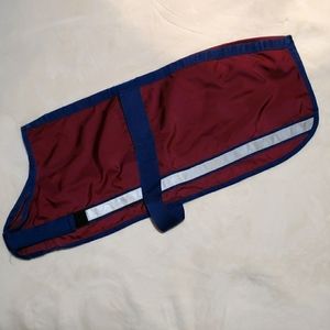 ** 3/$25 ** Dog jacket lightweight 28" burgundy & blue with reflector stripes